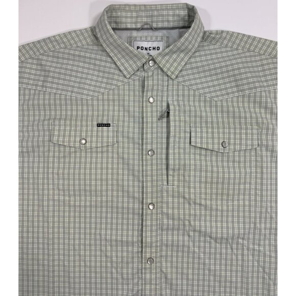 Poncho Mens Western Shirt Pearl Snap Size XL Reg Fit Light Green Fishing Outdoor - Picture 2 of 14